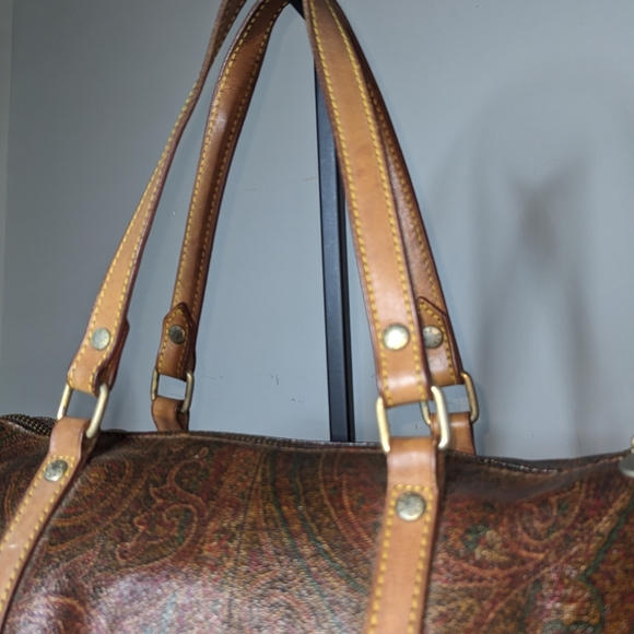 Etro | Vintage Papillon Natural Leather Burgundy Paisley Cylinder Mini Tote Bag - Picture 5 of 5